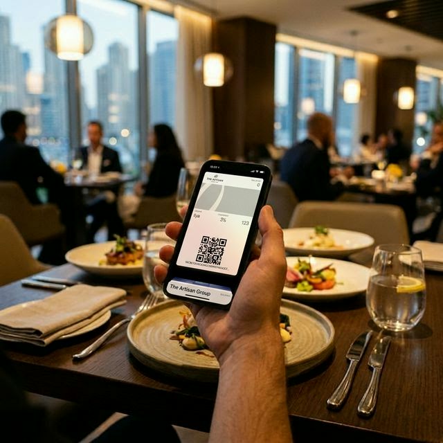 Guest showing a restaurant loyalty card in Apple Wallet