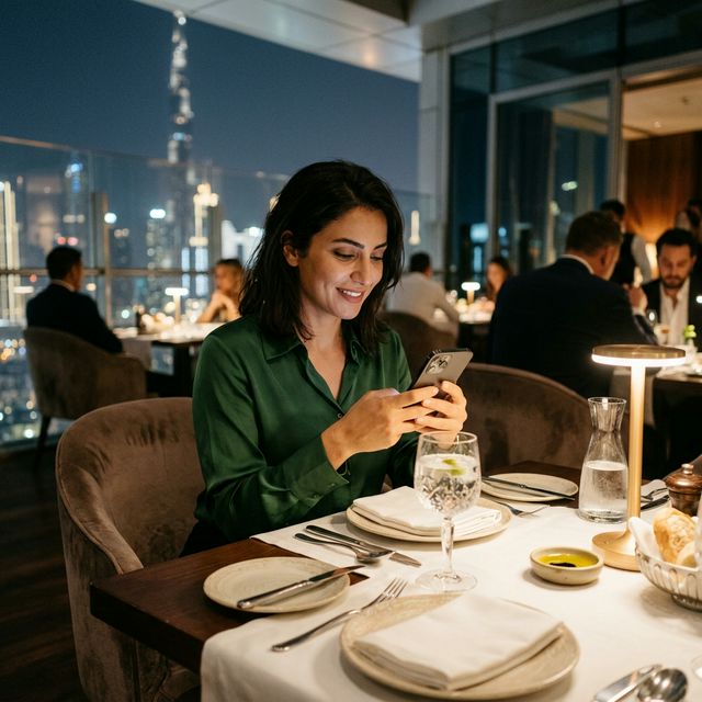 Restaurant guest sharing feedback after her meal